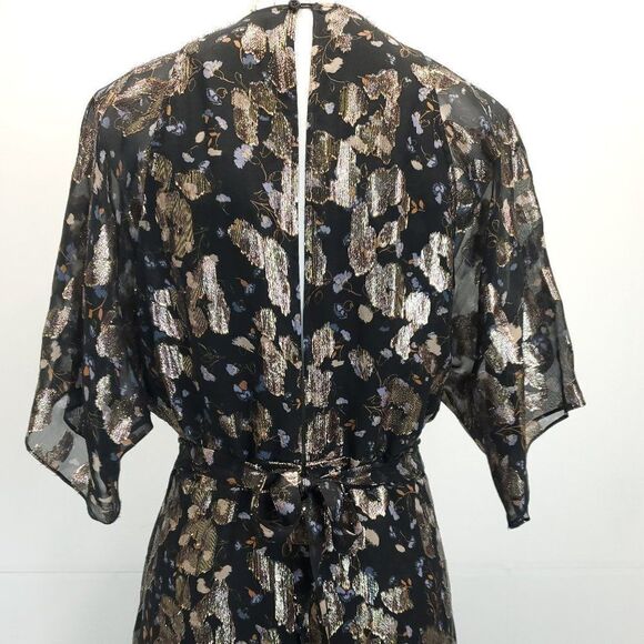 ba&sh Metallic Short Sleeve Silk Print Midi Dress - Picture 9 of 13